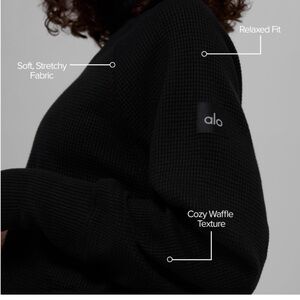 ALO Yoga Women's Black Cozy Waffle Turtleneck Sweater